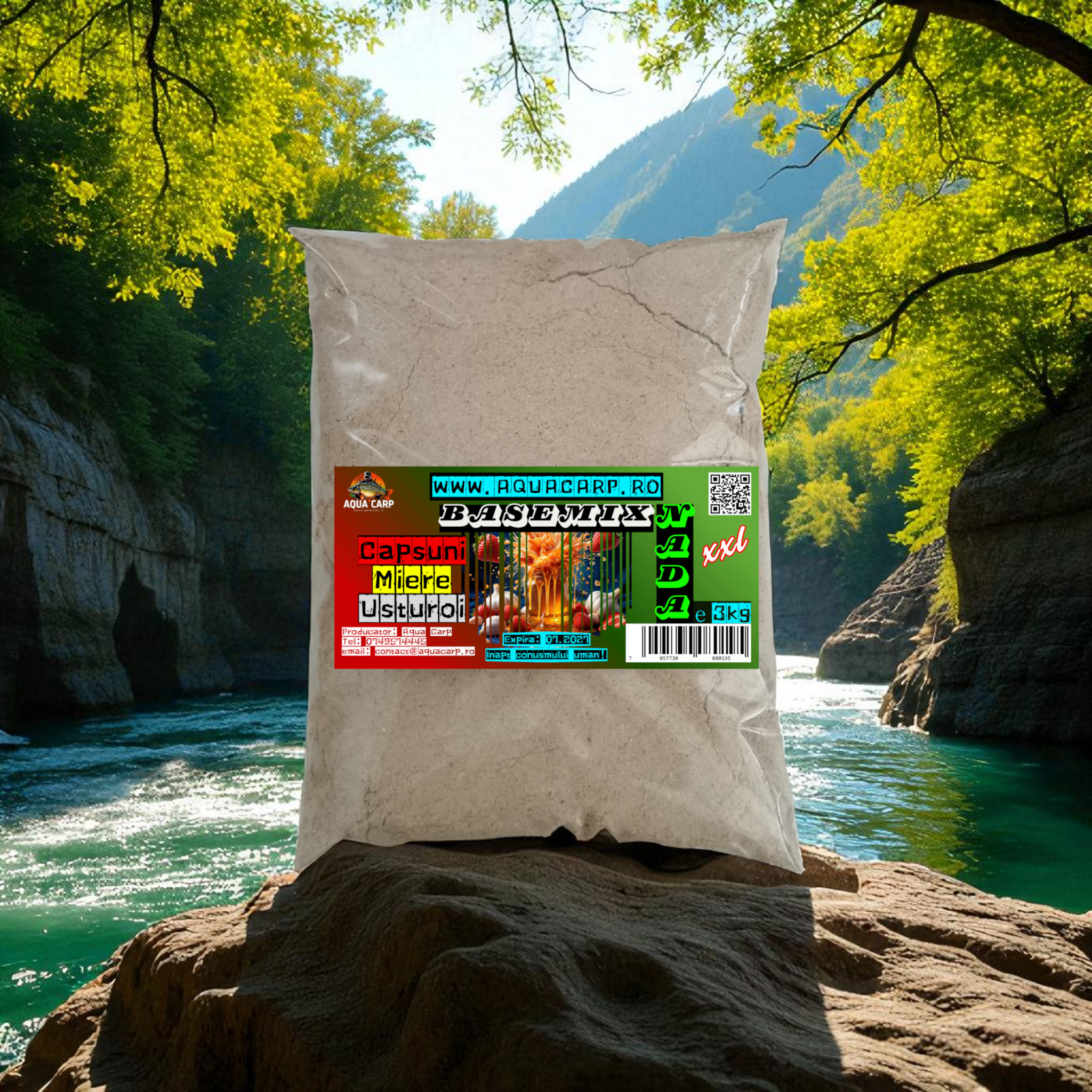 Groundbait BaseMix AquaCarp Capsuni & Miere & Usturoi 3kg