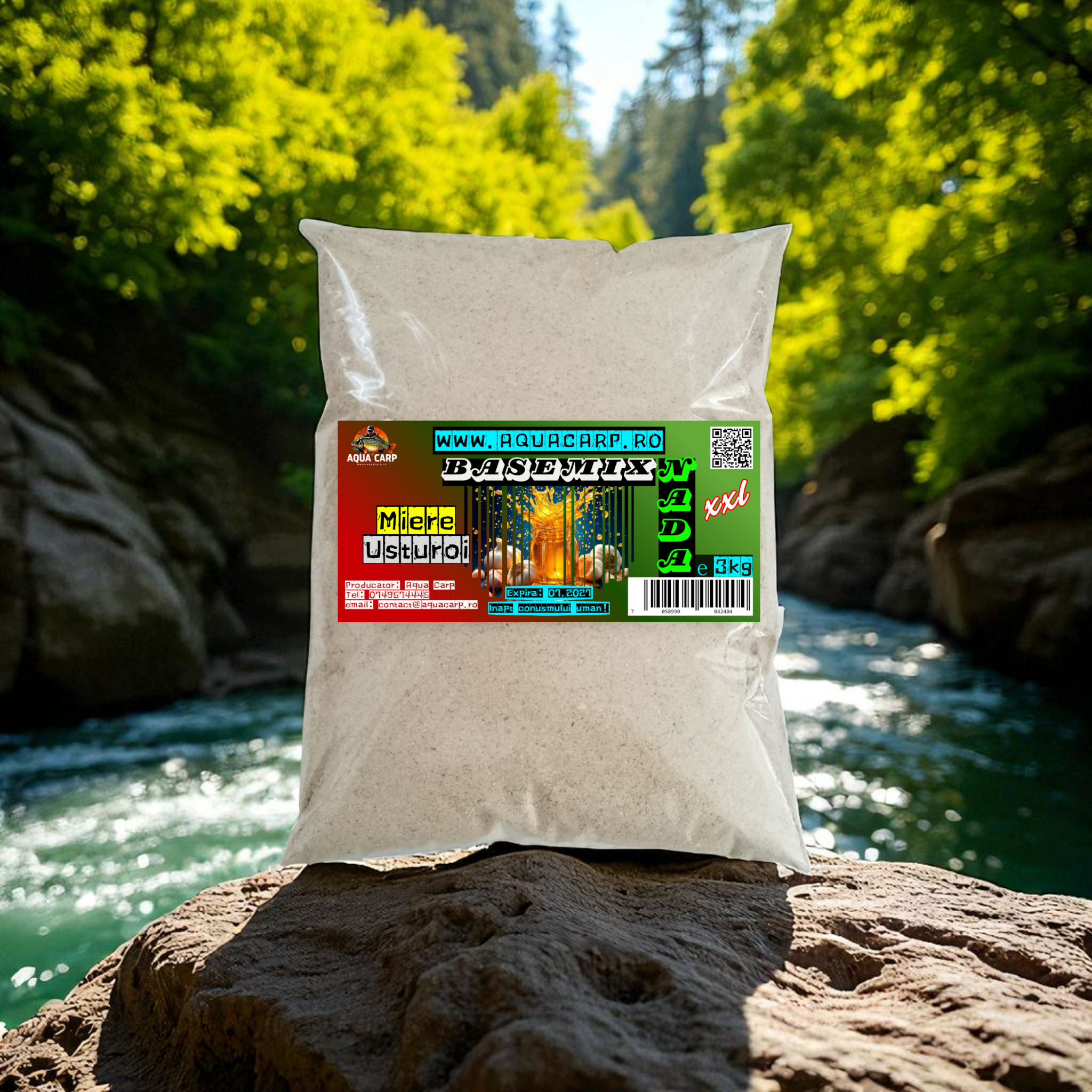 Groundbait BaseMix AquaCarp Miere & Usturoi 3kg