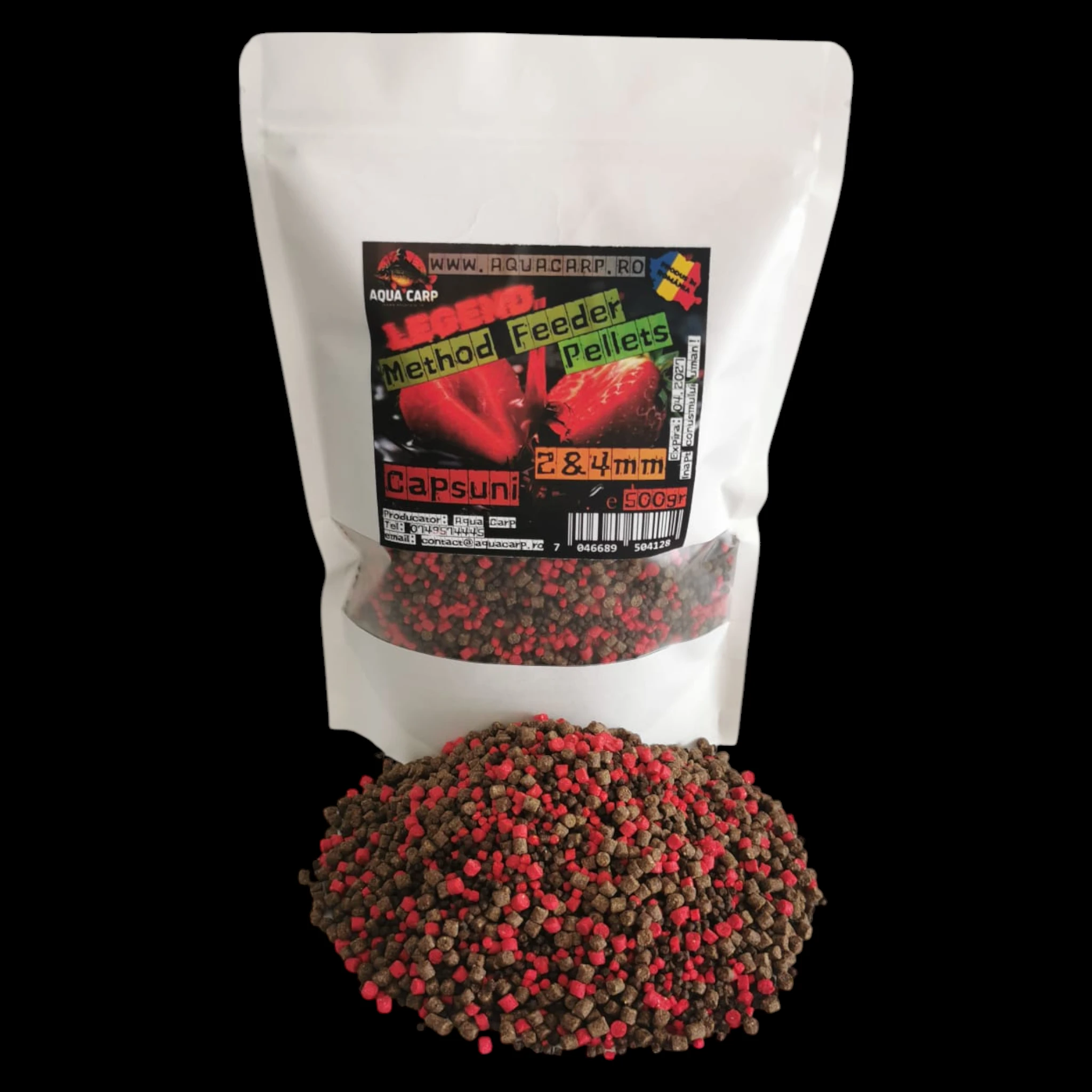 Pelete AquaCarp Legend Method Feeder 2&4mm Capsuni 500gr